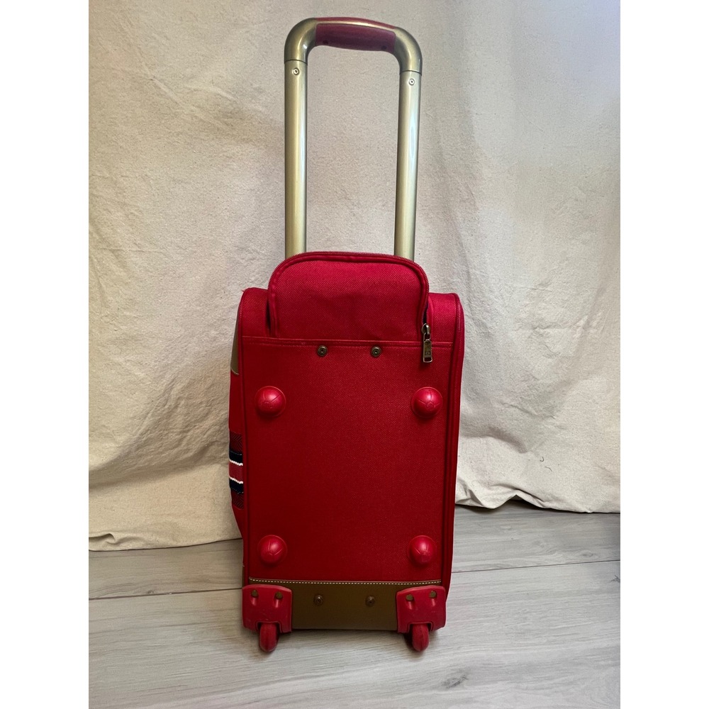 Tommy Hilfiger Rolling Duffel Red Canvas Logo Stripe Wheeled Travel Bag Nautical - Picture 6 of 7
